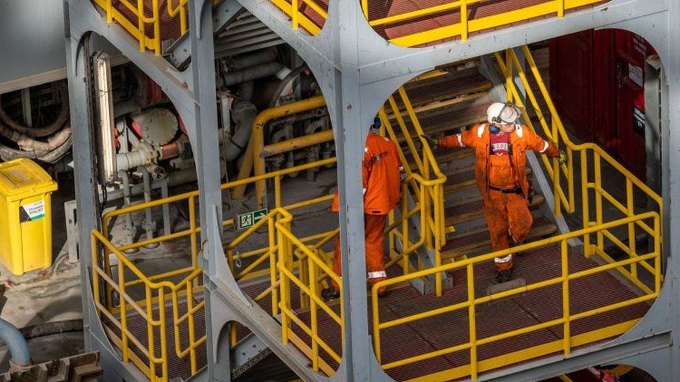 Workers on a Danish oil rig
