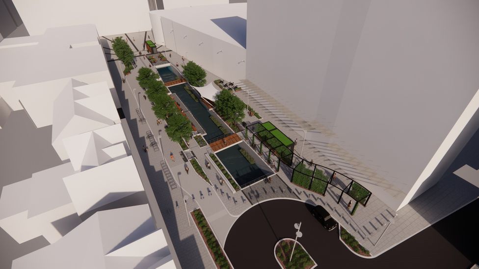 An artist's impression of the proposed Canal Quarter in Cardiff's Churchill Way