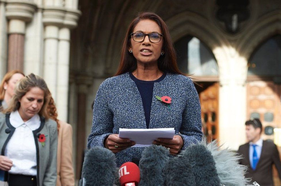 Gina Miller reads a statement outside the High Court in central London on 3 November 2016