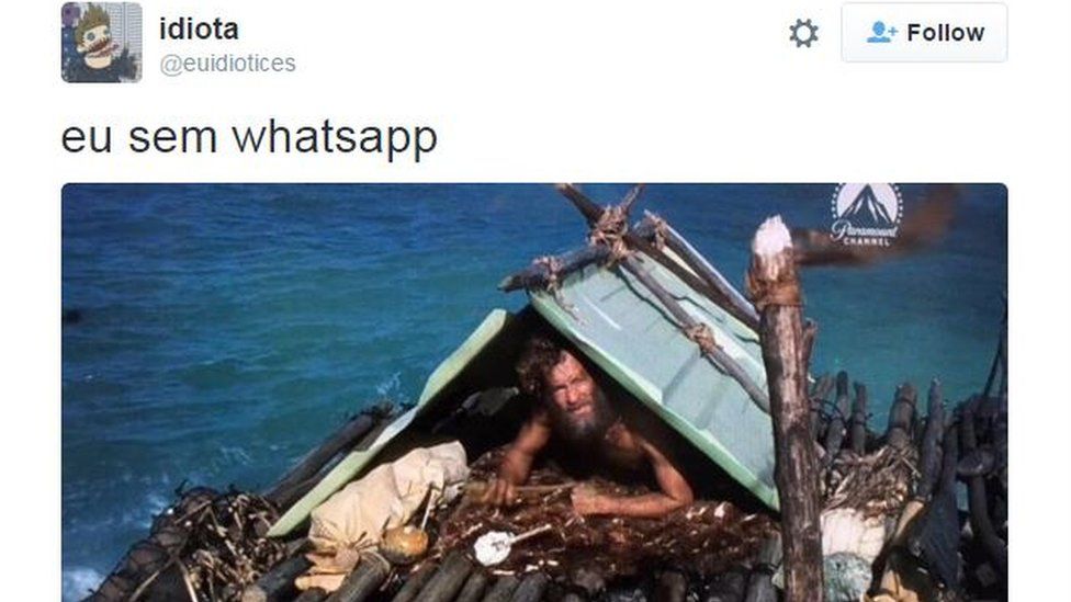 Tweet reading "me without whatsapp" and the picture of a man adrift at sea