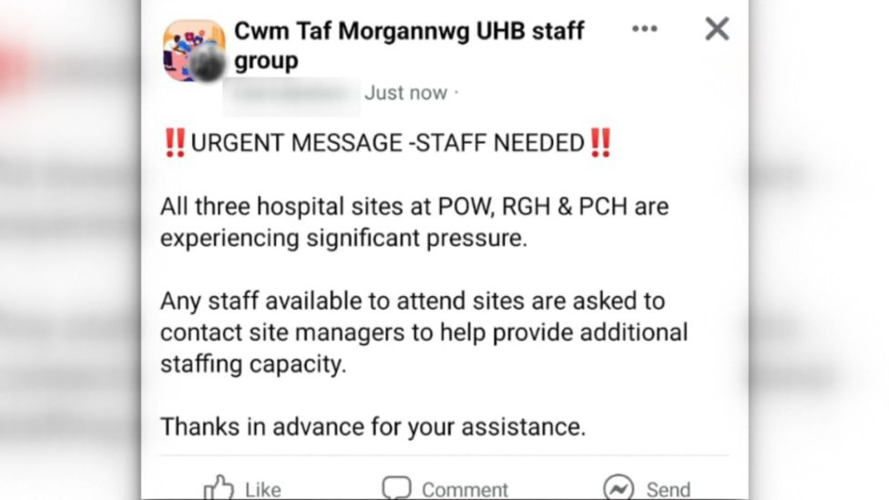 Cwm Taf Morgannwg health board confirmed it used "staff communication channels" to contact staff