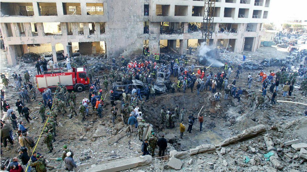 Site of an explosion in Beirut on 14 February 2005 in which Rafiq al-Hariri was killed