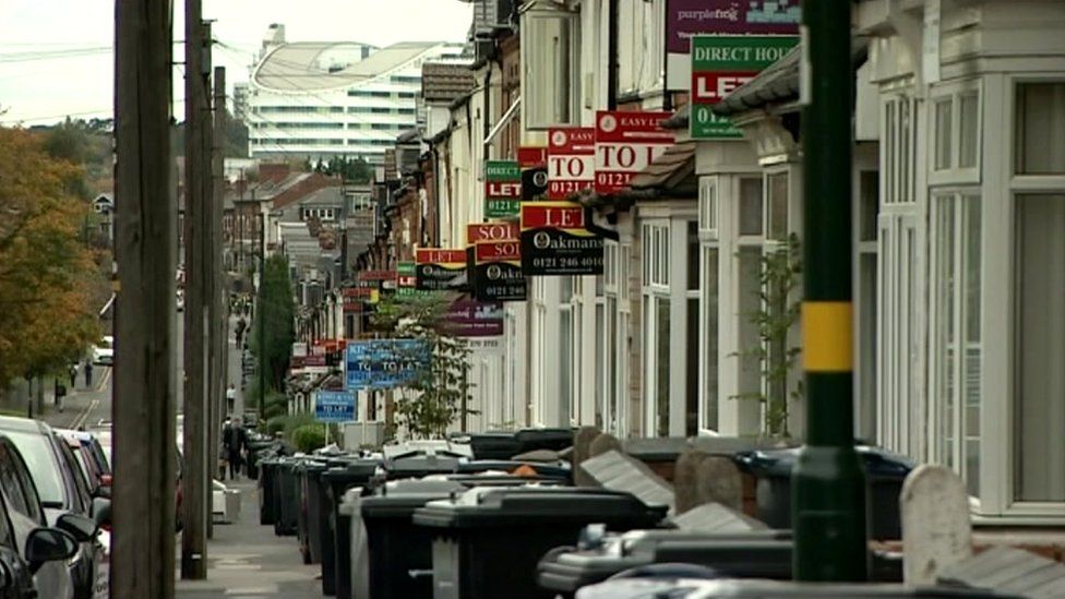 Properties on a residential street which are to let in Birmingham