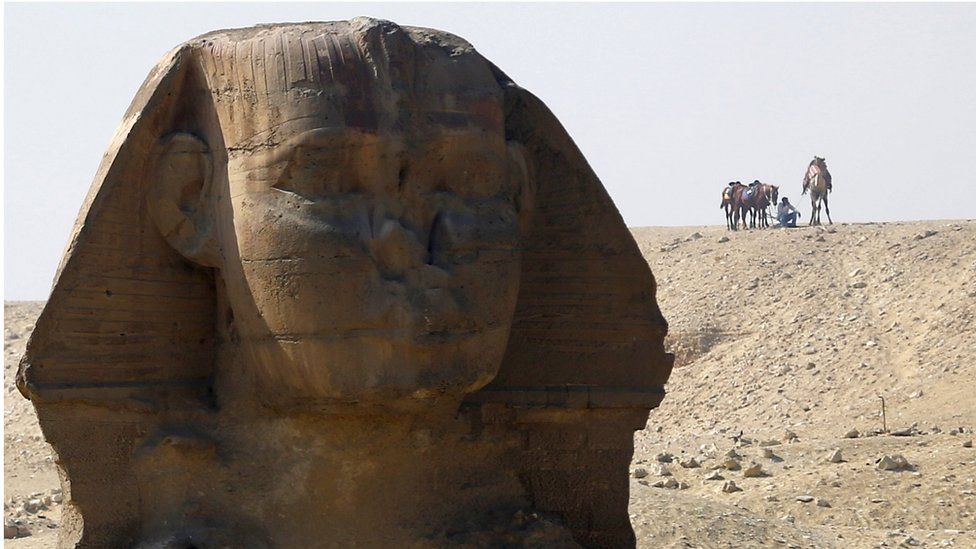 The head of the Great Sphinx of Giza, Cairo, 2 March 2016