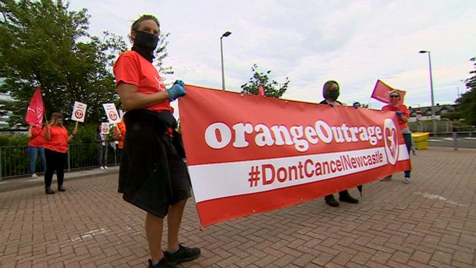 Easyjet workers protesting in Newcastle in July 2020