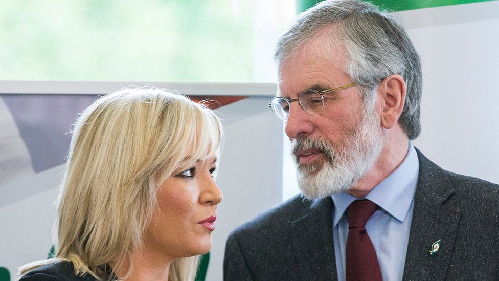 Sinn Féin's Michelle O'Neill and Gerry Adams