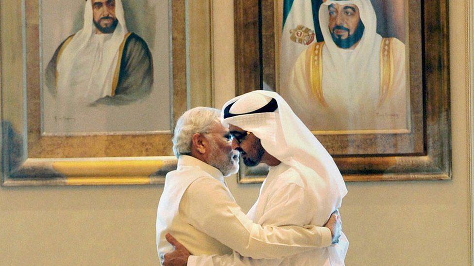 Prime Minister Narendra Modi with the Crown Prince of Abu Dhabi, Sheikh Mohammed bin Zayed Al Nahyan