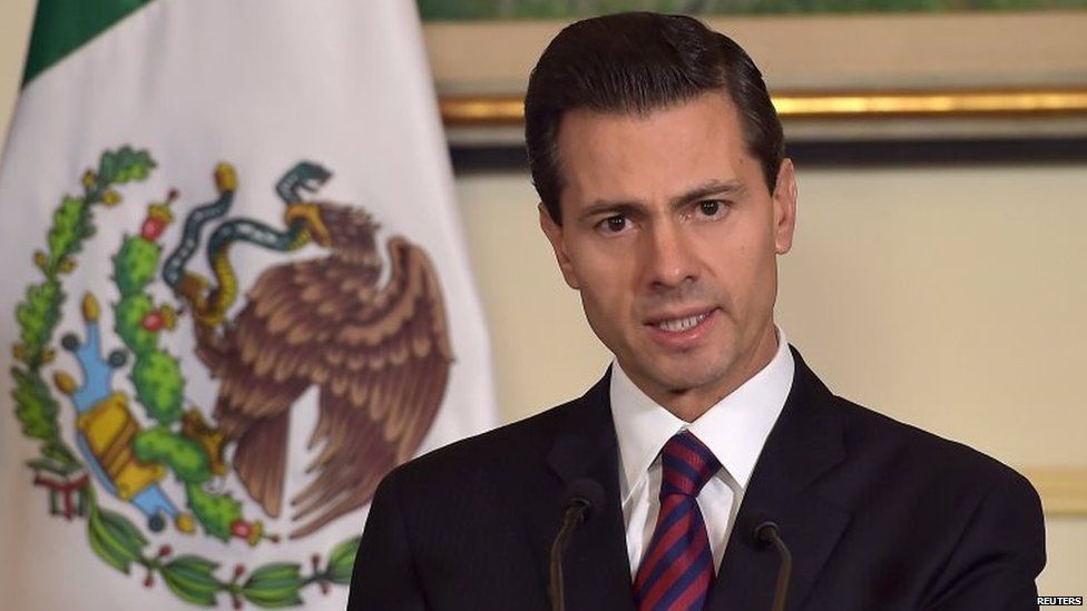 Mexican President Enrique Pena Nieto addresses the media at the Mexican embassy in Paris on 12 July, 2015