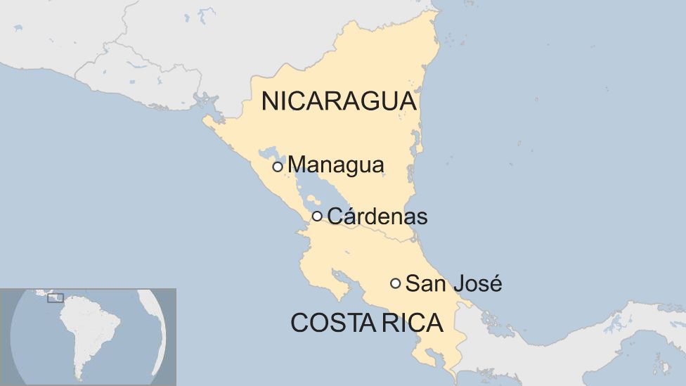 Map of Nicaragua and Costa Rica