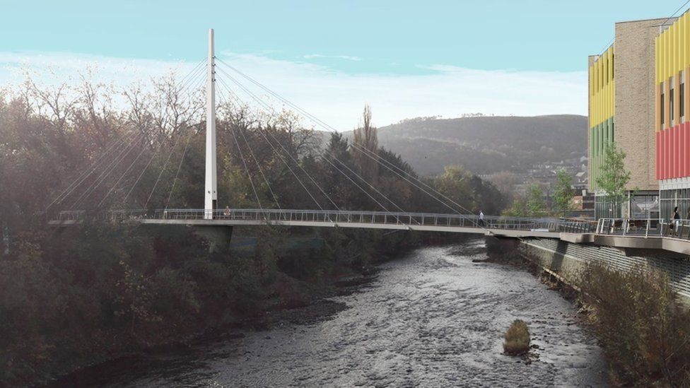 Artist impression of a new footbridge over the River Taff in Pontypridd