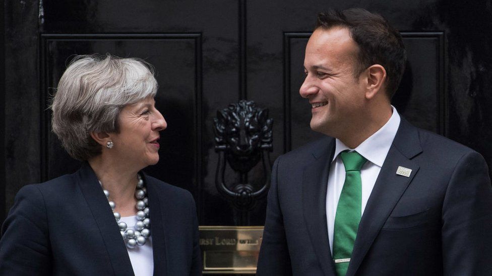 Britain's Prime Minister, Theresa May, greets Ireland's Taoiseach, Leo Varadkar, as he arrives in Downing Street