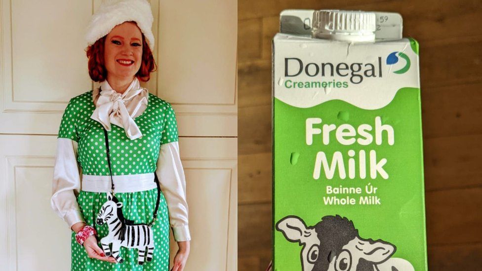 Тарин де Вер в костюме пакета молока