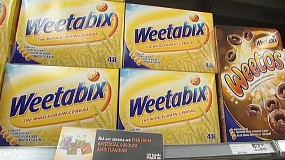 British packets of Weetabix on a supermarket shelf