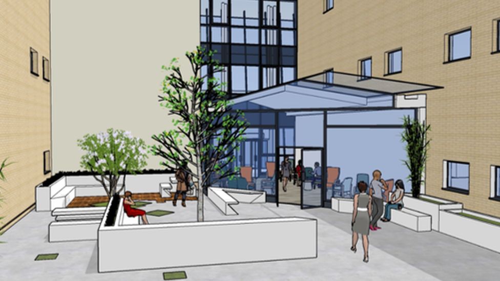An artists impression of the new waiting area and landscaping