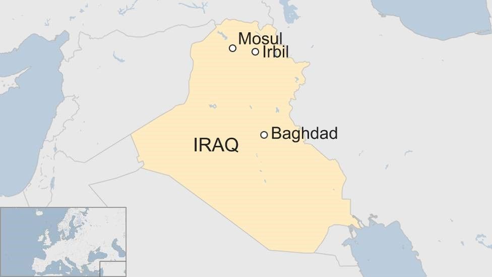 Map of Iraq, showing Mosul, Irbil and Baghdad
