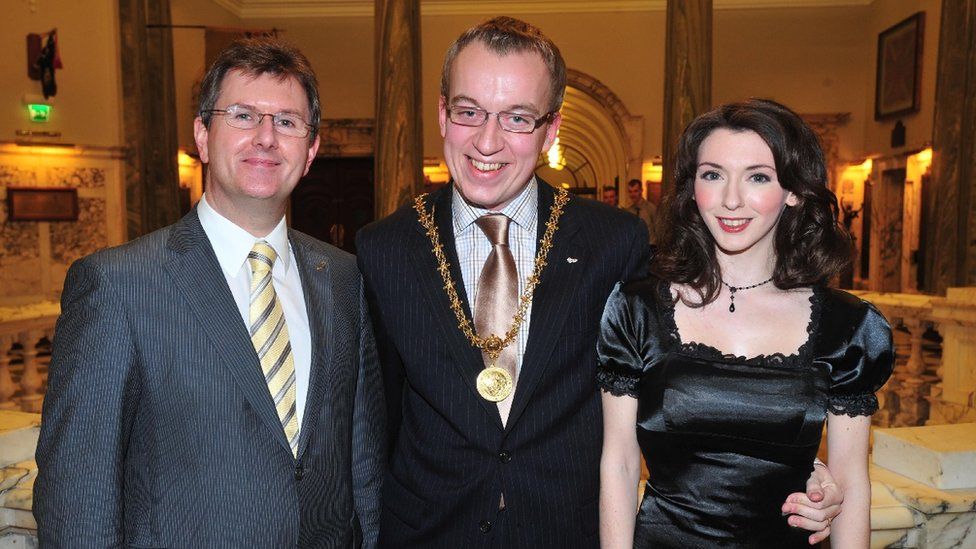 Sir Jeffrey Donaldson, Christopher Stalford and his wife Laura Stalford in 2010