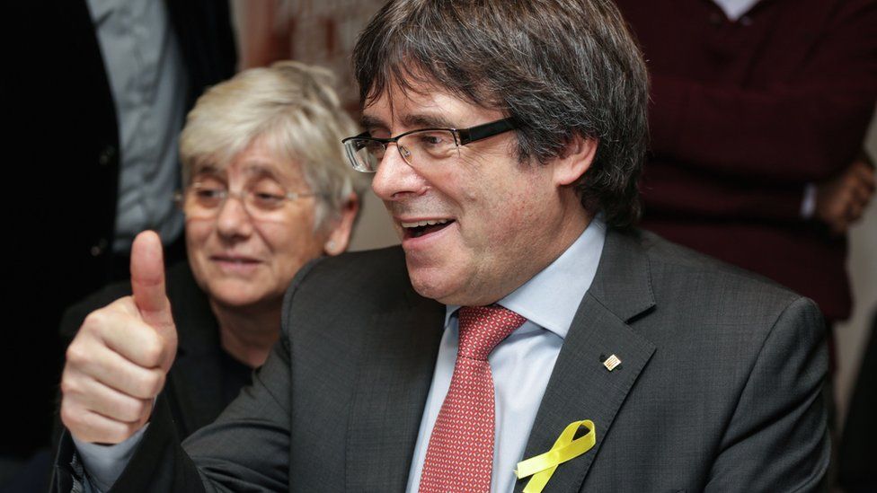 Carles Puigdemont watches results in Brussels