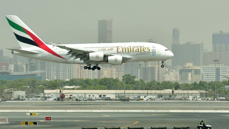 Emirates plane lands