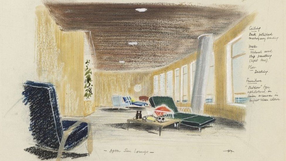 A design by Sir Hugh Casson for the sun lounge of the Royal Yacht Britannia