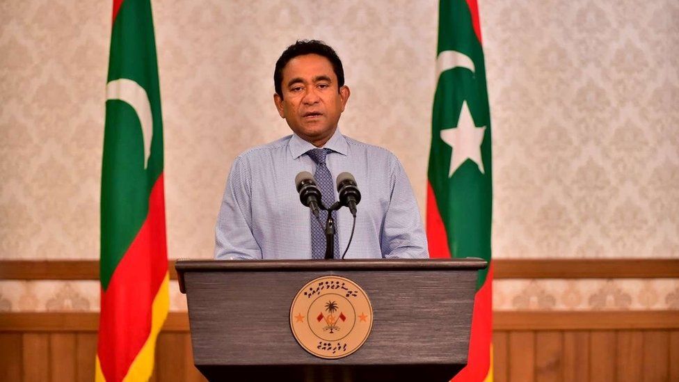 Maldivian President Abdulla Yameen speaks as he gives a statement at President office in Male, Maldives September 24, 2018
