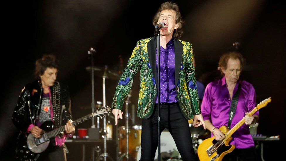 Mick Jagger, Keith Richards and Ronnie Wood of The Rolling Stones perform in California, US, 22 August 2019