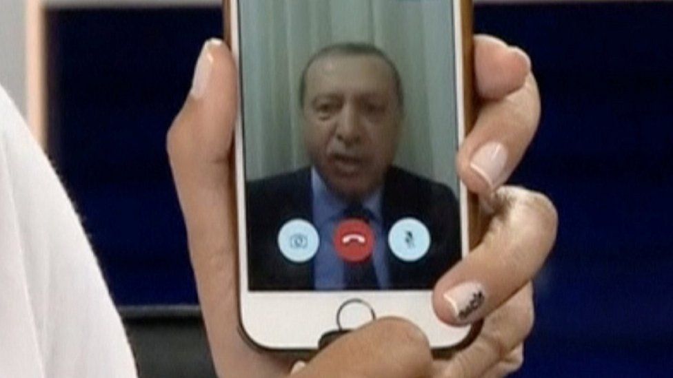 Turkish President Recep Tayyip Erdogan speaks via Facetime to CNN