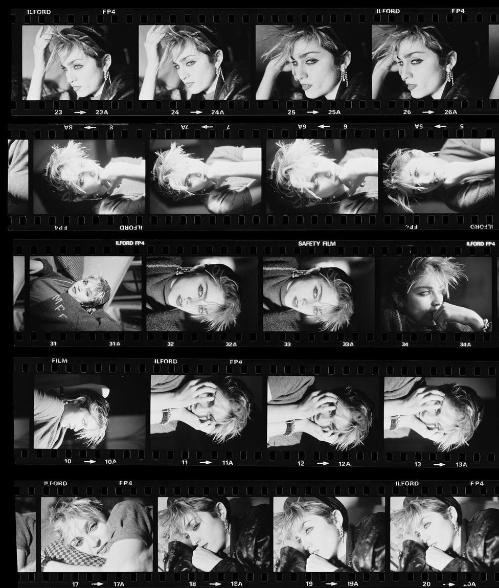 A contact sheet of Madonna modelling in New York in 1982