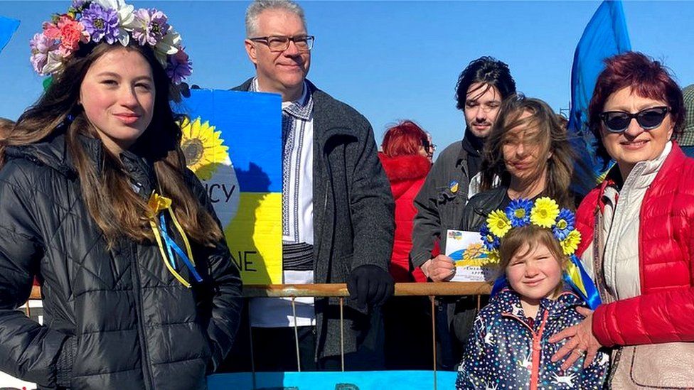 Amelia and Avalyn took part in the rally with their Ukrainian grandmother