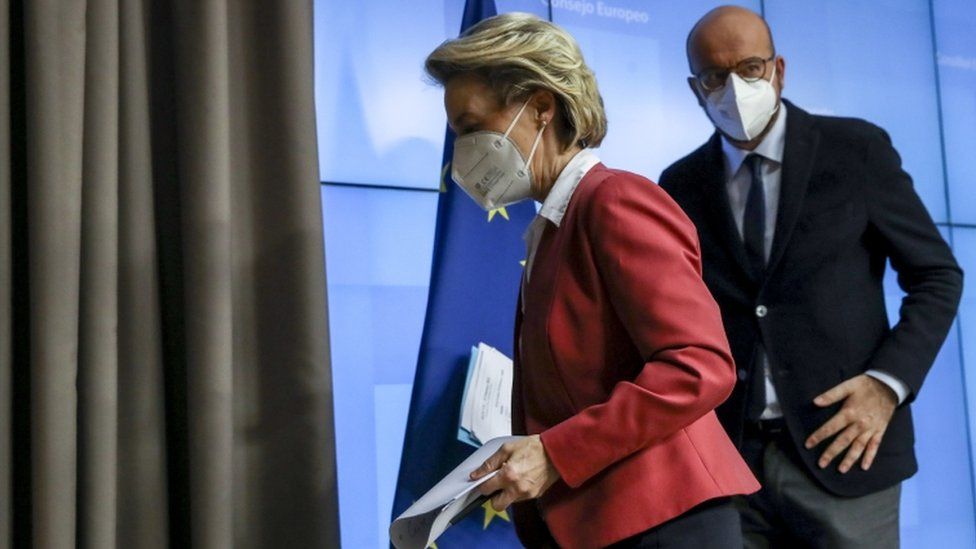 European Commission President Ursula von der Leyen (R) and European Council President Charles Michel (L) file pic