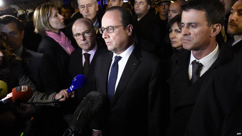 French President Francois Hollande at concert hall