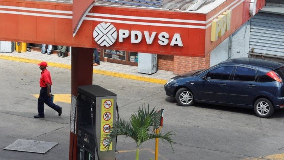 The corporate logo of the state oil company PDVSA is seen at a gas station in Caracas, Venezuela November 22, 2017