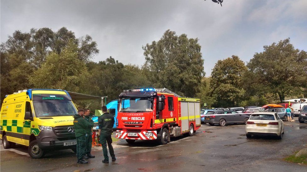 Rescue vehicles in car park