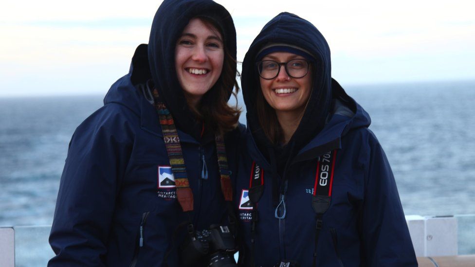 Clare and Mairi out around Port Lockroy with their cameras