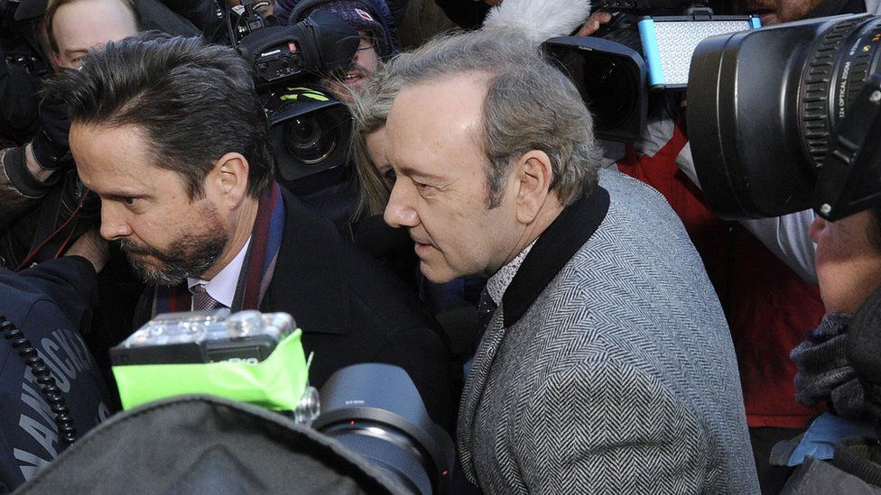 Kevin Spacey exits the courthouse after making an appearance during his arraignment at the Nantucket District Court in January 2019