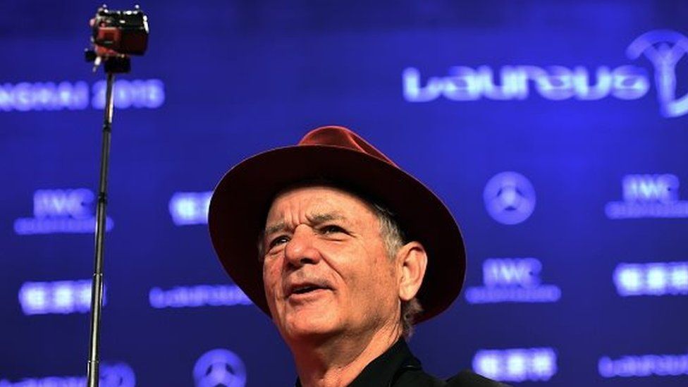 Bill Murray poses on the red carpet ahead of the Laureus World Sports Award ceremony at the Grand Theater in Shanghai (15 April 2015)