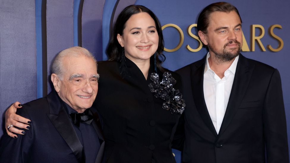 Martin Scorsese, Lily Gladstone and Leonardo DiCaprio pose on the red carpet for the Academy of Motion Picture Arts and Sciences' 14th Annual Governors Awards at the Ray Dolby Ballroom in Los Angeles, California, USA, 09 January 2024.
