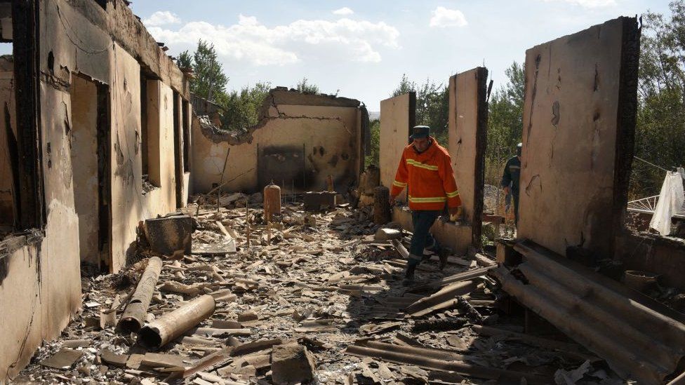 Image shows destroyed building