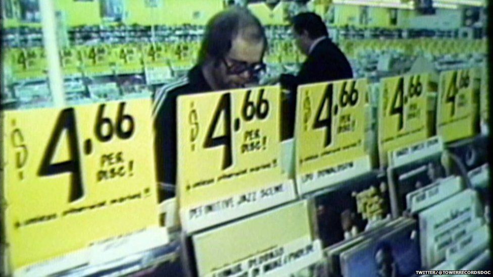 Elton John shopping at Tower Records in the 1970's.