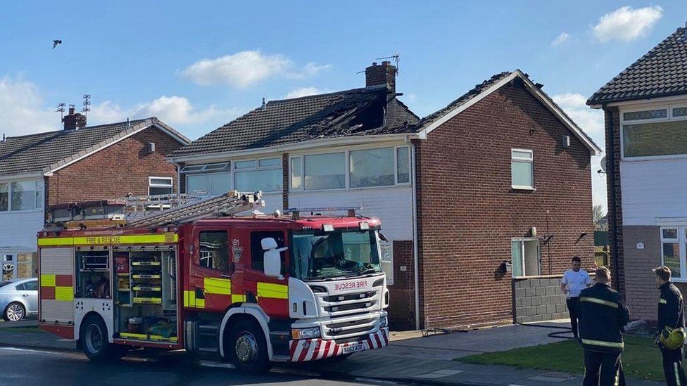 Stockton house roof badly damaged by fire - BBC News