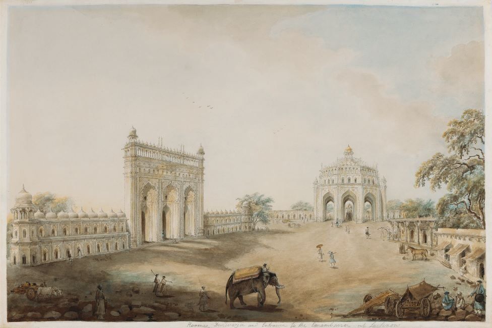 Roomee Durwaza and Entrance to the Emambarra at Lucknow, Watercolour on paper, c. 1815-25, 13.0 x 19.7 in (From the DAG collection)