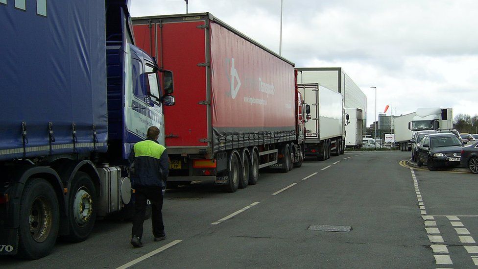 Lorries queuing outside the depot
