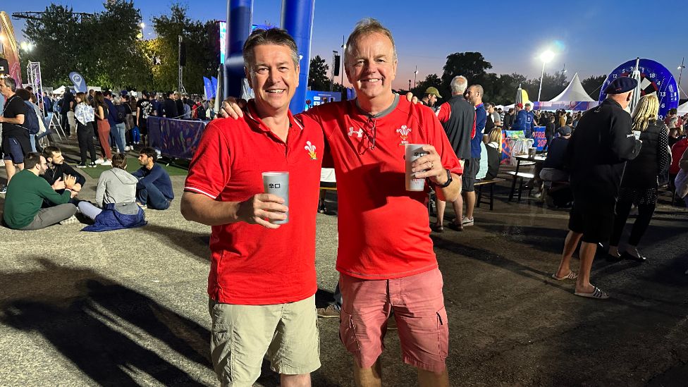 Gavin and Dave in the Nantes fanzone after arriving by light aircraft