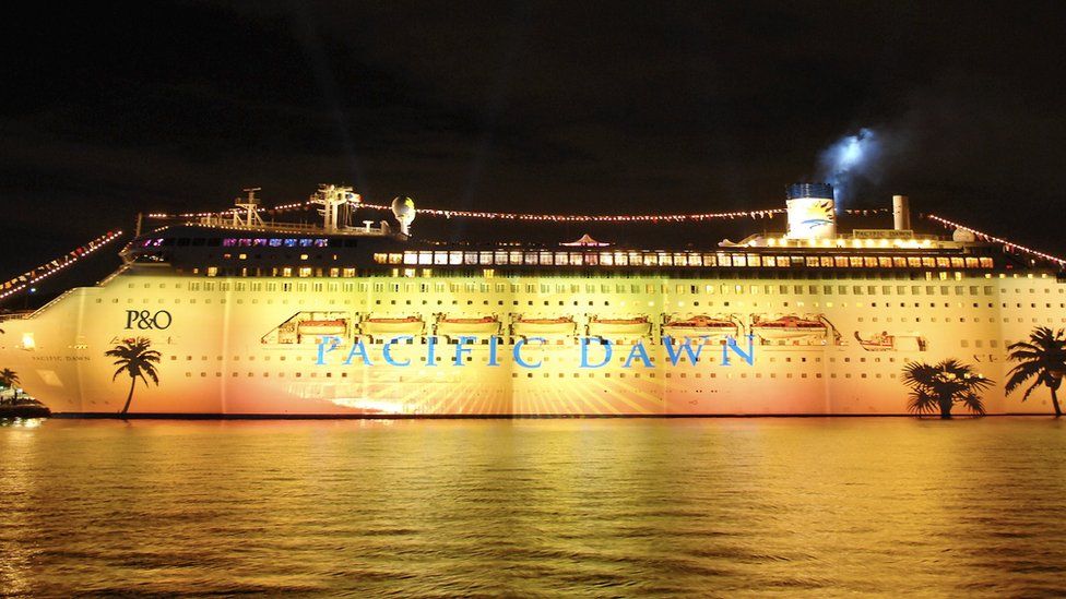 The cruise ship Pacific Dawn during its launch in Sydney in 2008