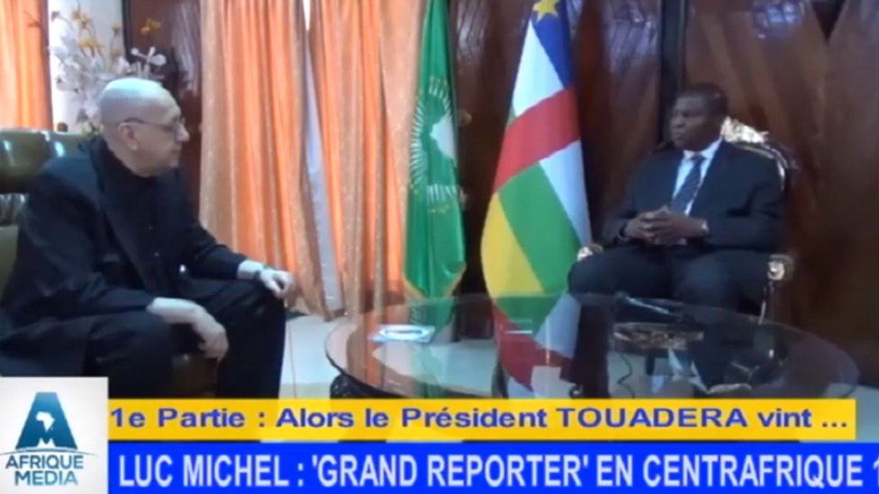 Michel interviewing the CAR President Touadéra