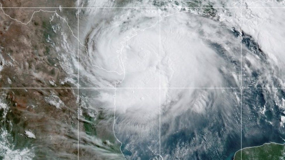 A satellite image shows Hurricane Hanna approaching the coast of Texas. Photo: 25 July 2020