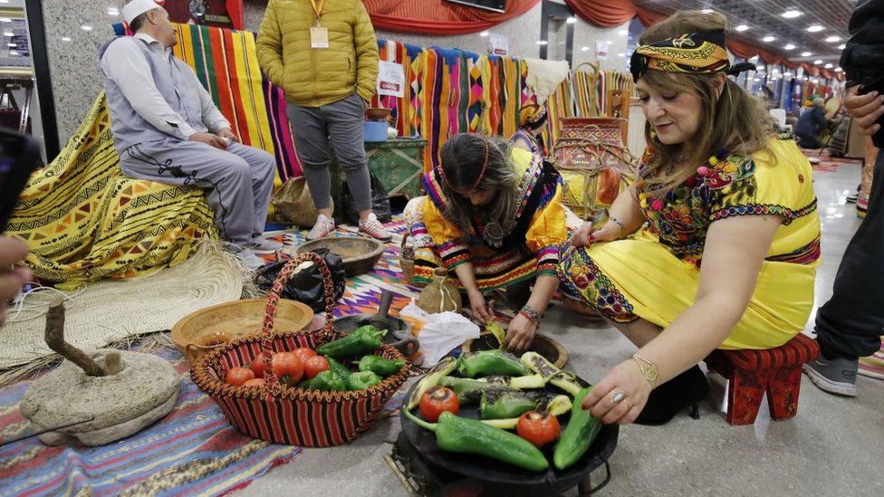 People are visiting an Amazigh New Year market in Algiers, Algeria, on 10 January, as Algeria celebrates the New Year Yennayer 2974.