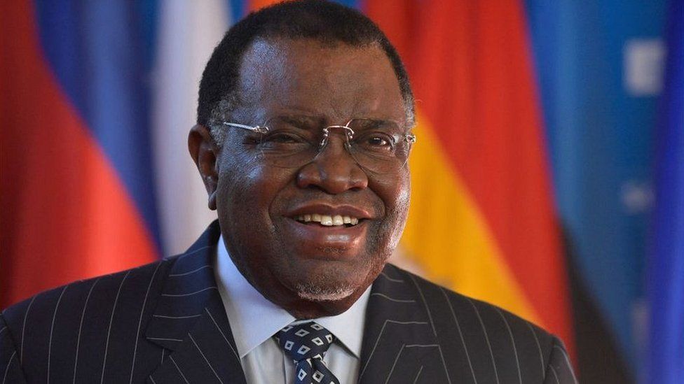 Namibia's President Hage Geingob poses as he arrives for the 75th anniversary celebrations of The United Nations Educational, Scientific and Cultural Organization (UNESCO) at UNESCO headquarters in Paris on November 12, 2021.