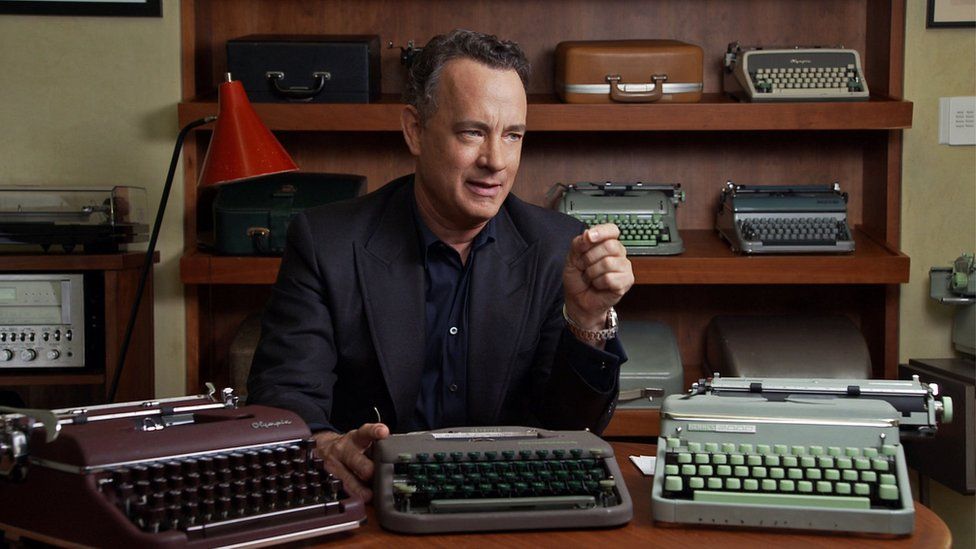 Tom Hanks with typewriters