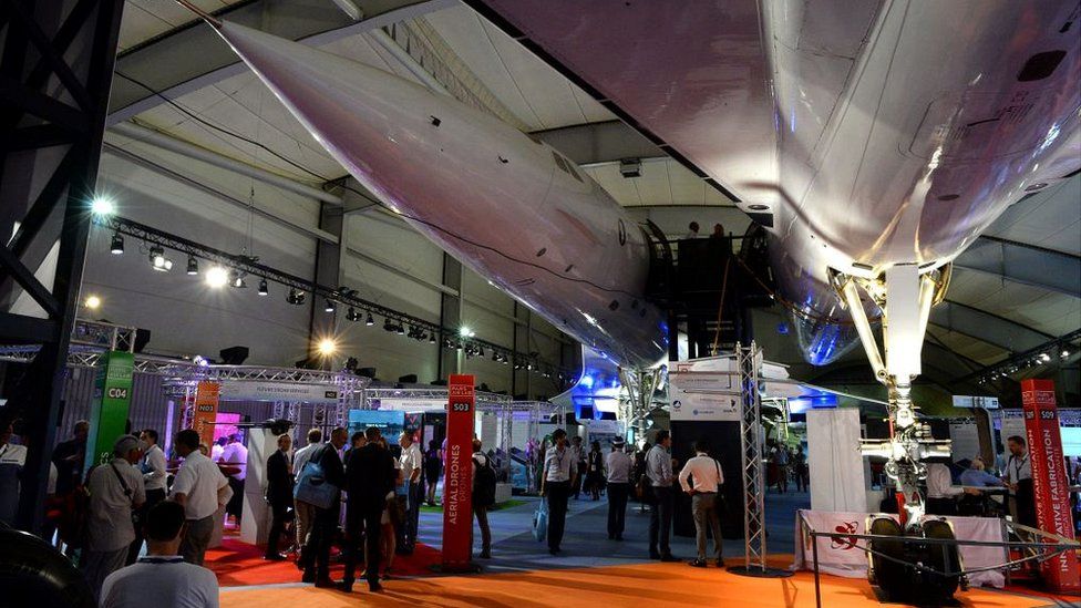 People visit the 'Paris Air Lab' in the Concorde Hall, on June 20, 2017 during the International Paris Air Show