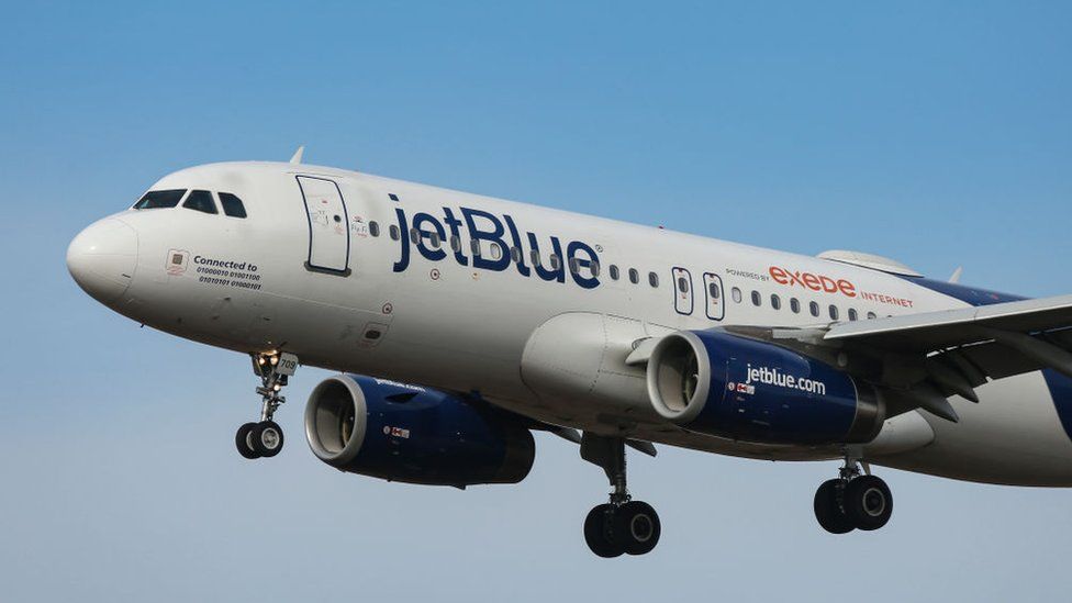 File pic of JetBlue Airbus 320 landing at JFK airport in New York